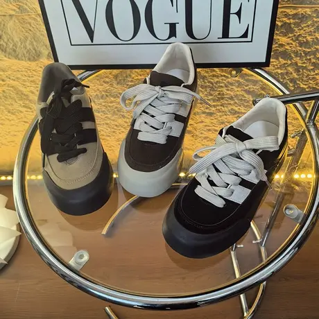 德训鞋女2023秋季新款复古百搭厚底板鞋圆头韩版学生运动休闲女鞋图片