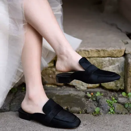 Artmu阿木换季清仓原创包头半拖鞋懒人拖鞋女外穿马毛穆勒鞋皮拖图片