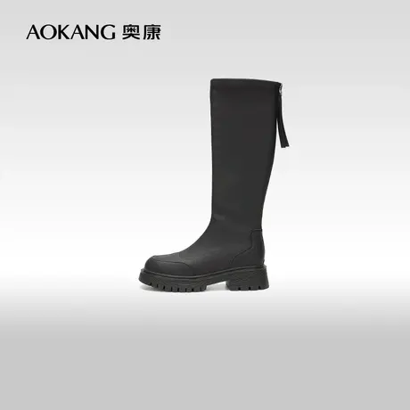 【门店发货】奥康女鞋 冬季新款简约不过膝长筒靴优雅骑士靴商品大图