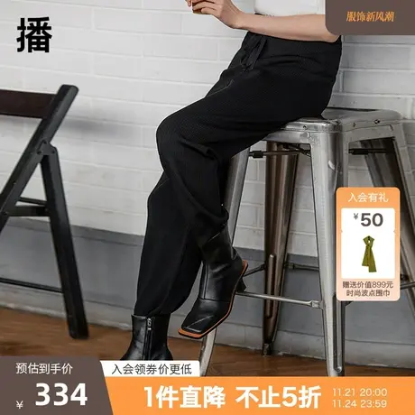 播春季新款松紧腰抽绳装饰脚口收口毛织运动裤女BDP1KD0659商品大图