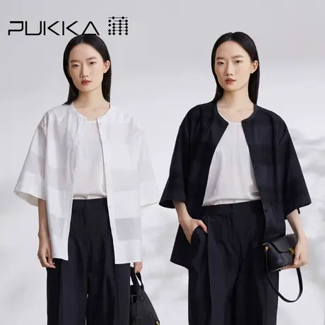 蒲PUKKA 早秋新品新中式提花宽松中袖圆领衬衫图片