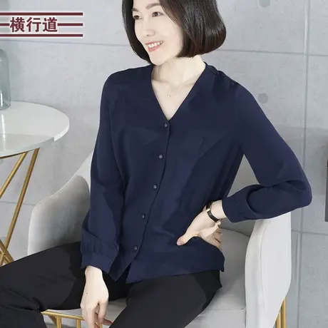 2025新款春季韩版V领排扣收腰开衫雪纺胖MM中年妈妈长袖大码女装商品大图