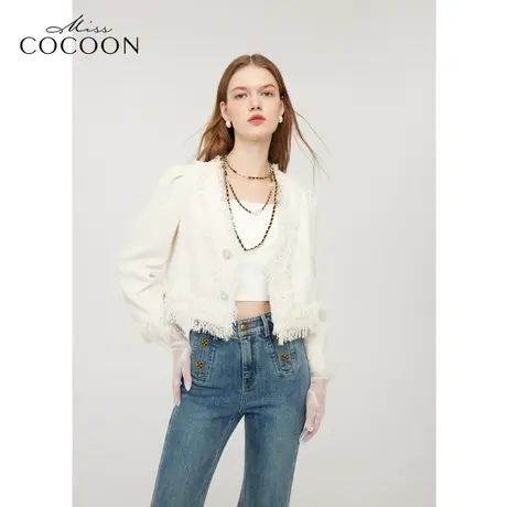 MISSCOCOON时尚外套24春装新款拉毛复古钻扣经典小香风短外套女图片