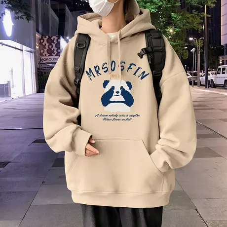 熊猫印花连帽卫衣男港风重磅复古vintage休闲上衣春秋季新款外套商品大图