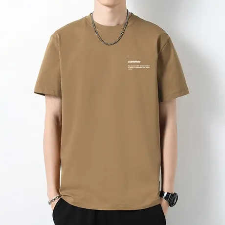 重磅纯棉t恤男士短袖潮流印花圆领上衣服夏季液氨长绒棉宽松半袖商品大图