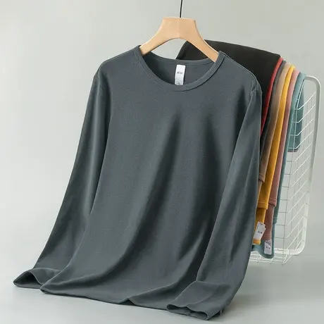 德绒打底衫长袖t恤男秋冬保暖双面绒圆领纯色上衣服潮流内搭体恤商品大图