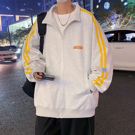 ins潮流休闲卫衣男春秋季新款美式夹克拉链开衫上衣立领宽松外套商品大图