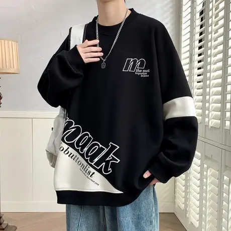 长袖T恤男士春秋款潮牌圆领休闲上衣服青少年套头内搭宽松卫衣男商品大图