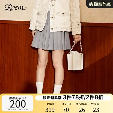 Roem秋冬 新品商场同款时尚甜美减龄学院风百褶裙A字版时尚半身裙图片