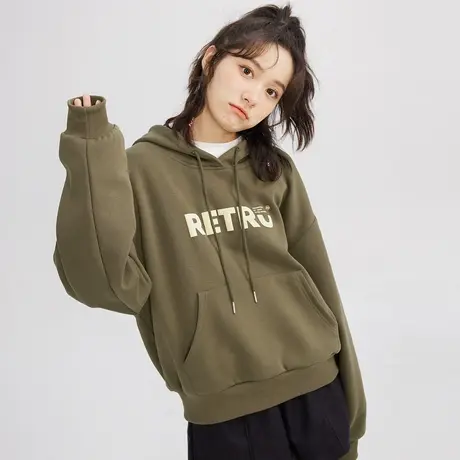 尔给美式复古连帽卫衣加绒加厚2023新款女秋冬chic港风复古上衣图片