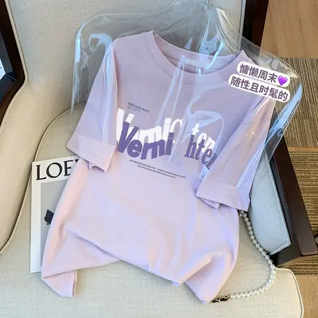 短袖t恤女夏装2023新款设计感小众宽松半袖体恤潮牌港味chic上衣商品大图