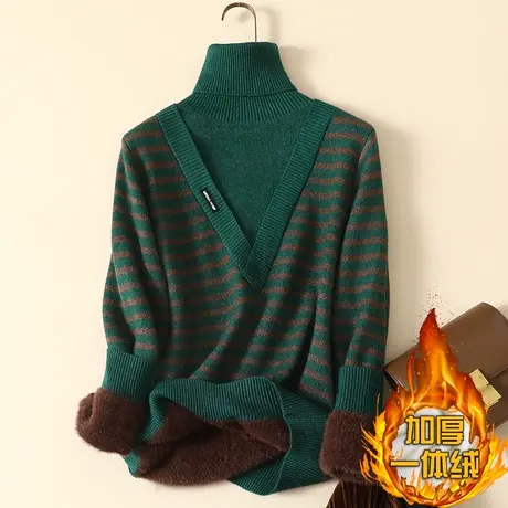 高领加绒毛衣女加厚一体绒宽松外穿秋冬2023年新款内搭针织打底衫商品大图