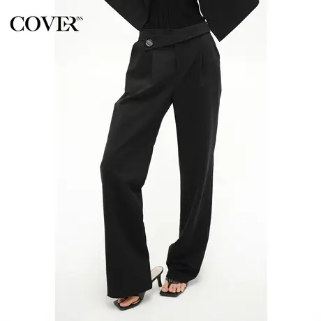 COVER春季高腰直筒抗皱弹力休闲裤图片