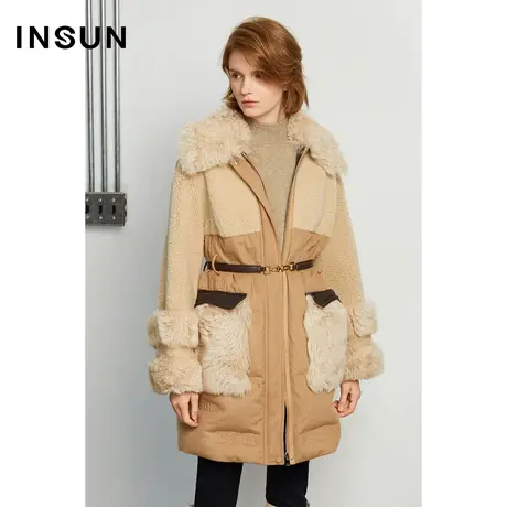 INSUN恩裳冬季毛领毛皮外套白鹅绒皮草图片