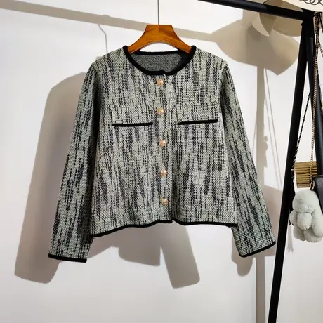 小香风毛衣开衫外套女秋冬新款韩系高级感短款长袖小个子夹克上衣图片