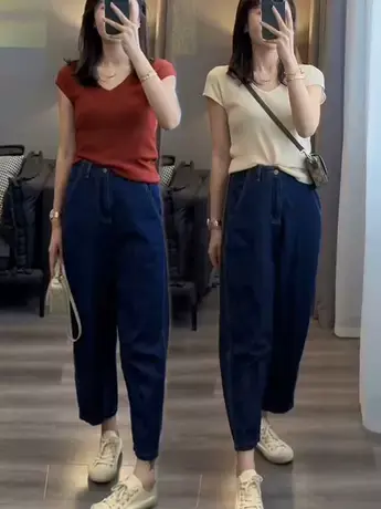 阔腿牛仔九分哈伦老爹裤女早秋小个子高腰显瘦休闲香蕉裤宽松薄款商品大图