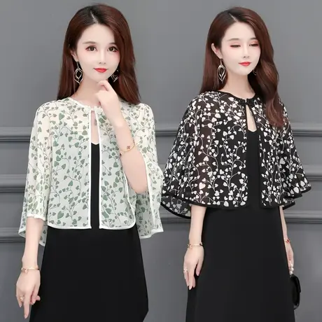 夏季碎花雪纺防晒薄款披肩外搭无袖配裙子小坎肩罩衫大码外套上衣商品大图