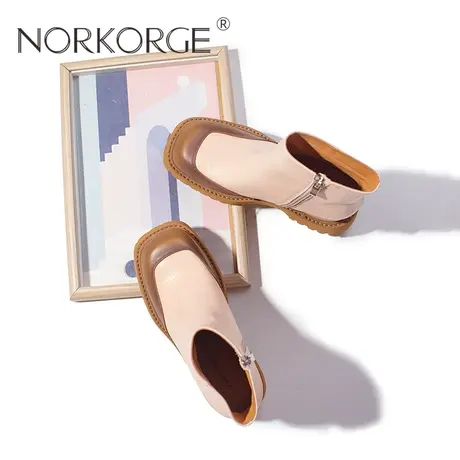 文艺杏色时装短靴女靴QC图片