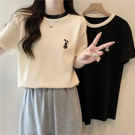 超火cec纯棉短袖T恤女2024年新款夏装学生宽松韩版百搭半袖体恤潮商品大图