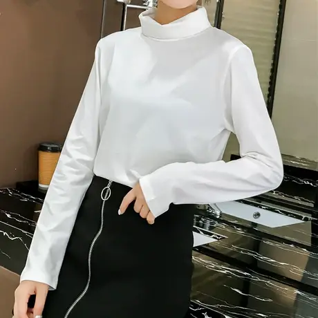 2024新款春秋冬季新款内搭半高领打底衫白色洋气长袖t恤女上衣服商品大图