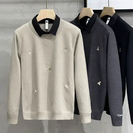 假两件男士针织衫秋冬2023新款潮韩版轻奢商务衬衫领毛衣男打底衫商品大图