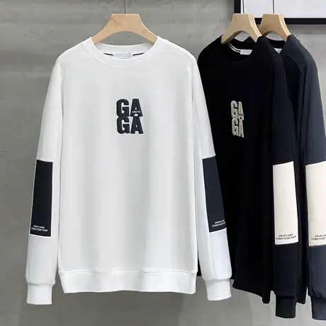 圆领卫衣男士春季外套潮流长袖t恤男生外套秋冬款撞色拼接上衣服图片