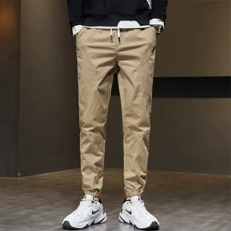 卡其色休闲长裤男束脚束腿松紧宽松直筒男裤子春秋款春季2024新款商品大图