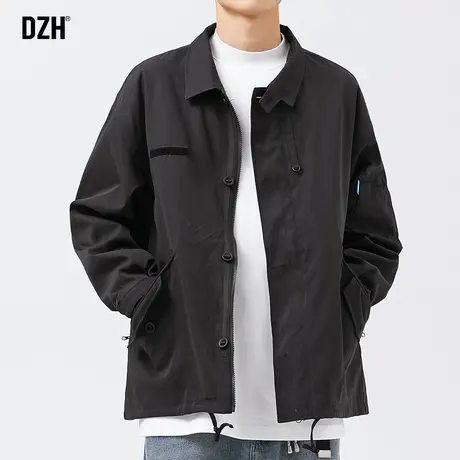男士黑色夹克外套男春秋款潮宽松男装2023年新款工装纯色上衣百搭商品大图