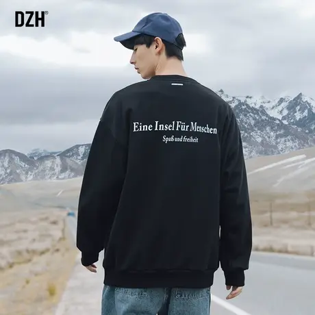 男士黑色卫衣男潮牌重磅男装外套秋装2024新款圆领上衣情侣打底衫商品大图