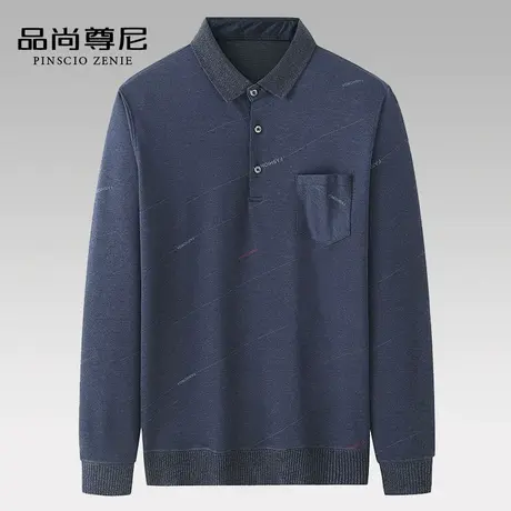 爸爸长袖t恤秋装线条字母印花半开襟针织打底衫薄老年人男爷爷装商品大图