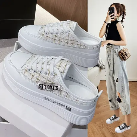 外穿懒人半拖小白鞋女2023年夏季新款网红超火休闲松糕厚底女凉鞋商品大图