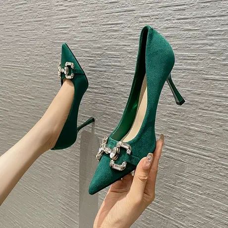 2024年春夏季新款气质百搭尖头高跟鞋女细跟法式性感浅口水钻单鞋图片