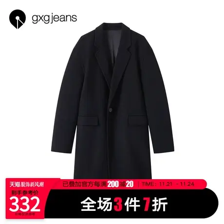 清仓gxgjeans男装2021年秋冬新款毛呢大衣男潮流气质黑色外套图片
