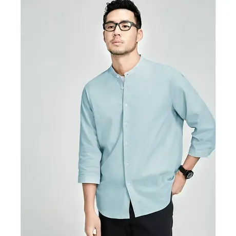 格慕施男士棉麻七分袖衬衫夏季潮衬衣大码宽松衣服麻布休闲上衣男商品大图