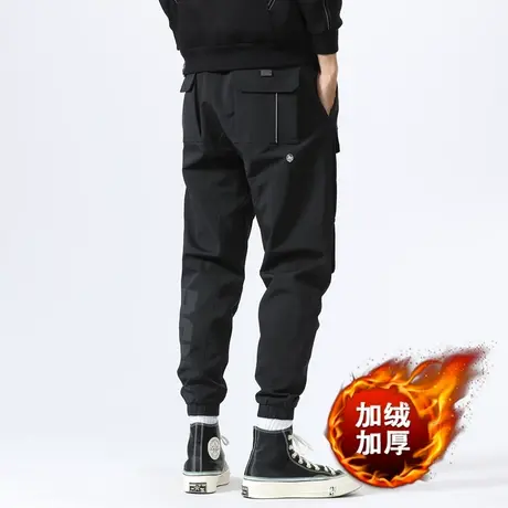 男士冲锋裤男款加绒裤子男冬季休闲工装裤潮牌防风裤加绒裤伞兵裤商品大图