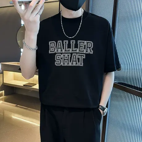 潮男穿搭T恤夏季五分袖美式半袖男装半截袖衣服2023新款夏装短袖t商品大图