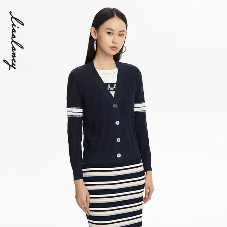 LANCY/悦朗姿女士针织开衫V领长袖休闲针织外套商场同款奥莱图片