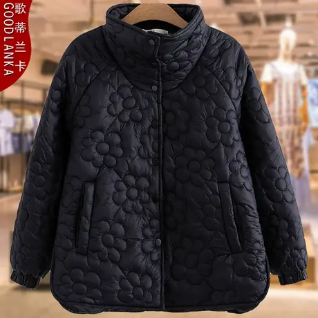 加肥加大码胖妈妈冬季加厚羽绒棉服宽松时尚立领加厚轻薄棉衣外套商品大图
