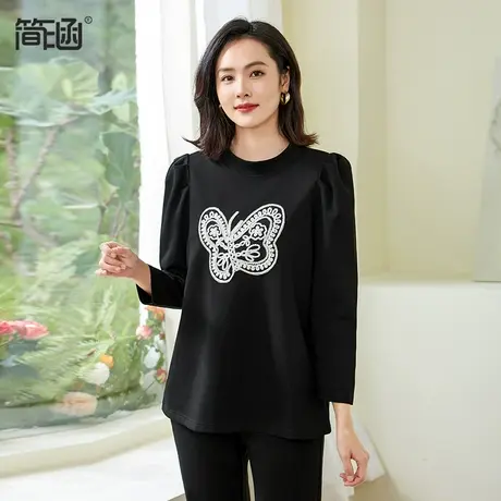 简涵2024春季新款卫衣女大码显瘦减龄时尚洋气宽松休闲上衣商品大图