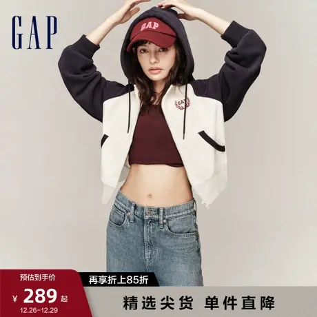 【明星同款】Gap女装秋冬新款天鹅绒卫衣加绒保暖连帽衫756357商品大图