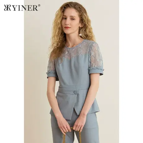 YINER音儿女装夏季时尚洋气圆领蕾丝衫商品大图