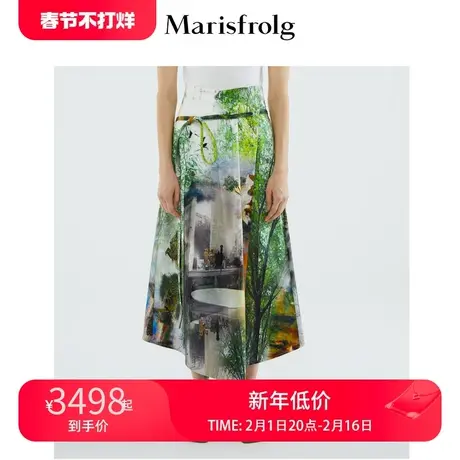 玛丝菲尔2022夏季新款文艺气质艺术风景画稿绑带度假风半身裙女图片