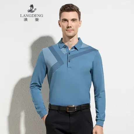 浪登秋冬桑蚕丝男士长袖T恤男商务休闲莫代尔翻领POLO衫打底衫商品大图