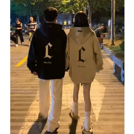 美式复古国潮牌连帽卫衣女春秋薄款慵懒风宽松oversize情侣装外套商品大图