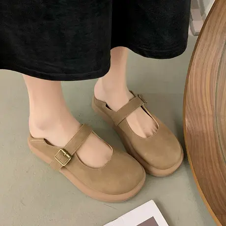 一字带玛丽珍鞋女2024年春秋季新款复古百搭平底单鞋配裙子奶奶鞋商品大图