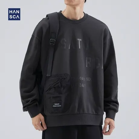 hansca380g重磅卫衣男秋冬款加厚美式宽松潮牌印花大口袋休闲长袖图片