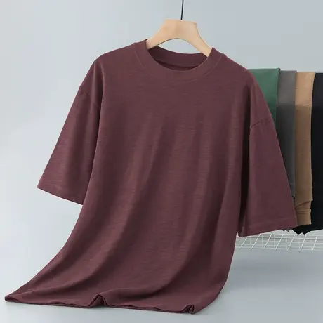 350g重磅纯棉短袖t恤男装夏季纯色上衣服美式潮流宽松竹节棉半袖商品大图