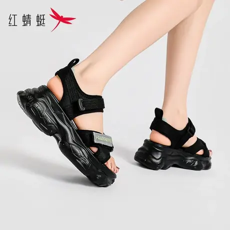 红蜻蜓休闲凉鞋女款2023夏厚底爆款软底舒适运动魔术贴女鞋旗舰店商品大图