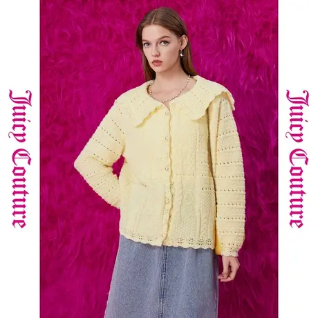 Juicy Couture橘滋秋季装女装年款香槟玫瑰珍珠扣大翻领毛织外套商品大图