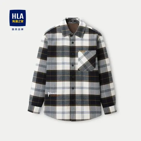 HLA/海澜之家保暖长袖衬衫23秋冬新宽松休闲领格纹绣花加厚上衣男商品大图